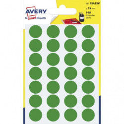 AVERY Sachet de 168 pastilles Ø15 mm. Ecriture manuelle. Coloris Vert.