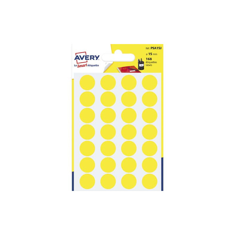 AVERY Sachet de 168 pastilles Ø15 mm. Ecriture manuelle. Coloris Jaune.