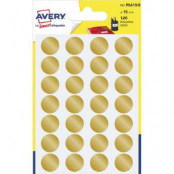 AVERY Sachet de 120 pastilles Ø15 mm. Ecriture manuelle. Coloris Or.