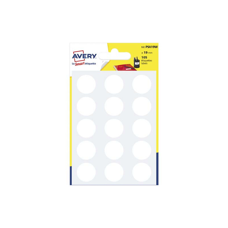 AVERY Sachet de 105 pastilles Ø19 mm. Ecriture manuelle. Coloris Blanc.