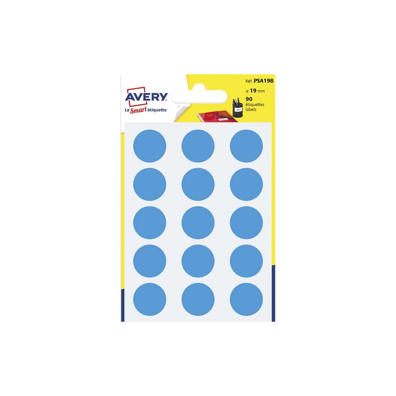 AVERY Sachet de 90 pastilles Ø19 mm. Ecriture manuelle. Coloris Bleu.