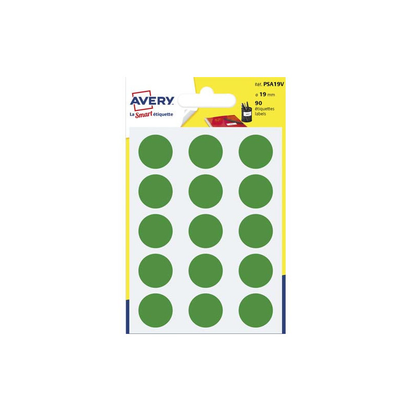 AVERY Sachet de 90 pastilles Ø19 mm. Ecriture manuelle. Coloris Vert.