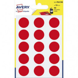 AVERY Sachet de 90 pastilles Ø19 mm. Ecriture manuelle. Coloris Rouge.