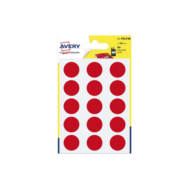 AVERY Sachet de 90 pastilles Ø19 mm. Ecriture manuelle. Coloris Rouge.