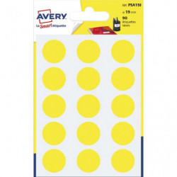 AVERY Sachet de 90 pastilles Ø19 mm. Ecriture manuelle. Coloris Jaune.