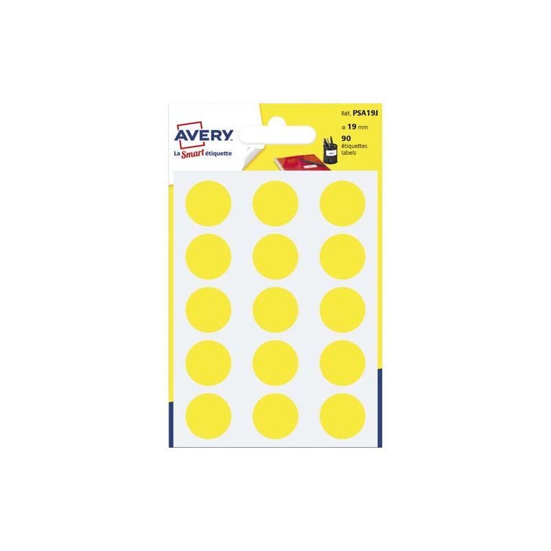 AVERY Sachet de 90 pastilles Ø19 mm. Ecriture manuelle. Coloris Jaune.