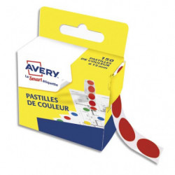 AVERY Boîte distributrice de 150 pastilles adhésives Ø15 mm. Coloris Rouge.