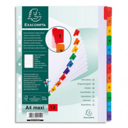 EXACOMPTA Jeu d'intercalaire numérique 12 positions en carte Blanche 170g, onglets Mylar®. Format A4+.