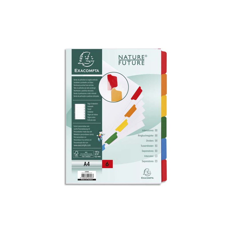 EXACOMPTA Jeu d'intercalaire 6 positions en carte Blanche 170g, onglets Mylar®. Format A4.