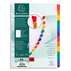 EXACOMPTA Jeu d'intercalaire 12 positions en carte Blanche 170g, onglets Mylar®. Format A4.