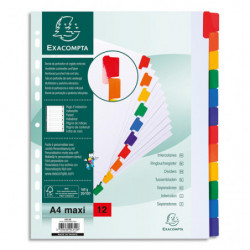 EXACOMPTA Jeu d'intercalaire 12 positions en carte Blanche 170g, onglets Mylar®. Format A4+.