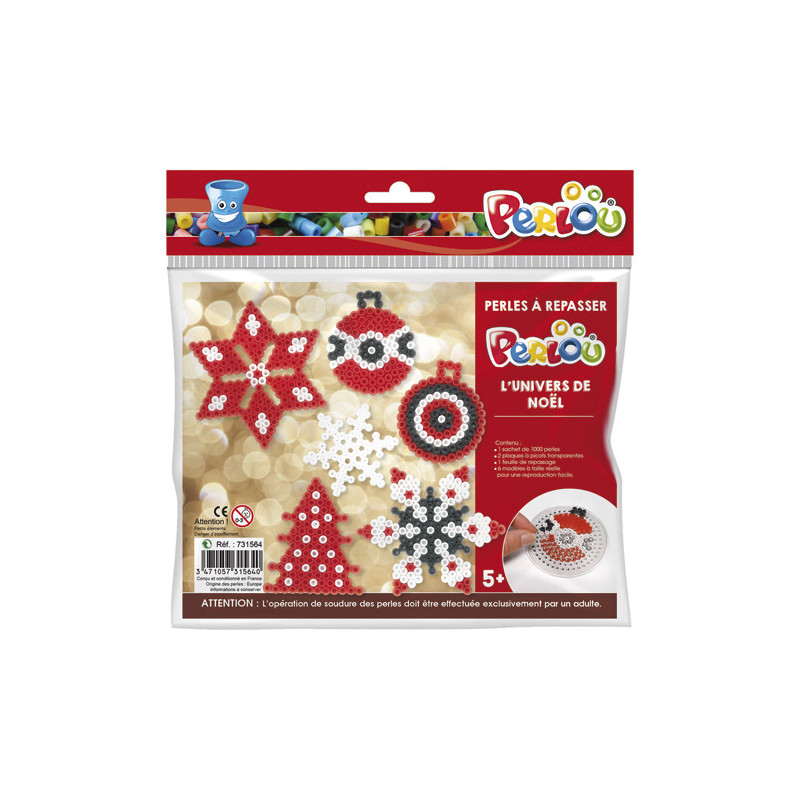 PERLOU Kit d'activité perles à repasser, 1000 perles assorties, 1 plaque, 5 modèles, thèmes Noël