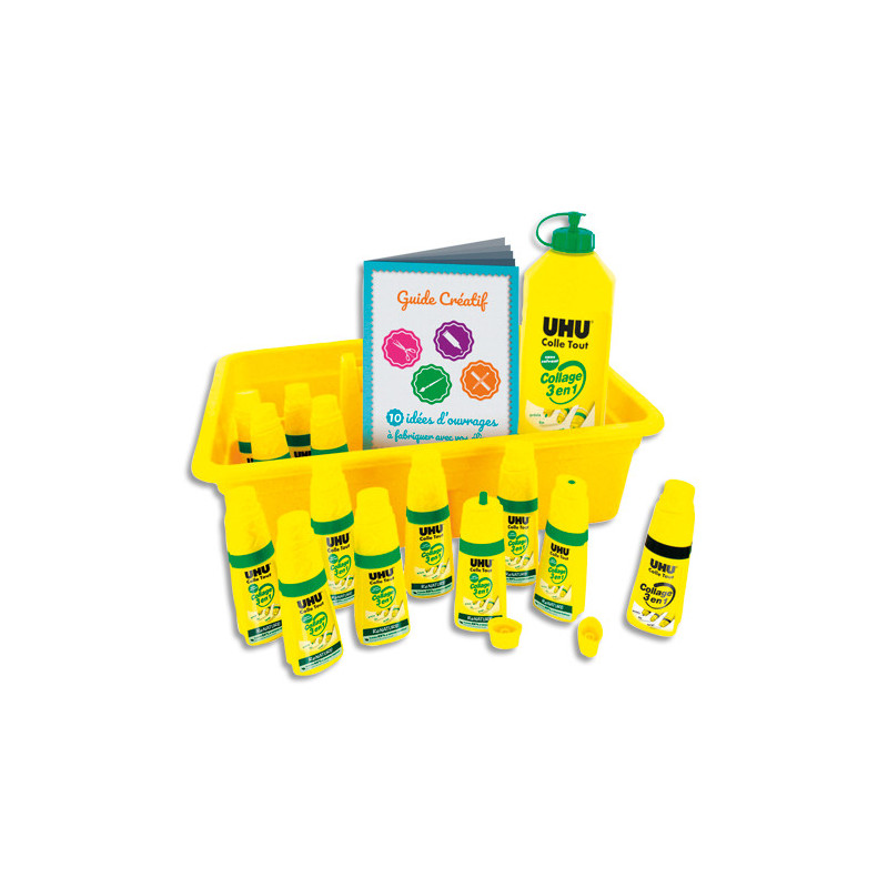 UHU Schoolpack de 12 flacons Twist and Glue + recharge 500ml