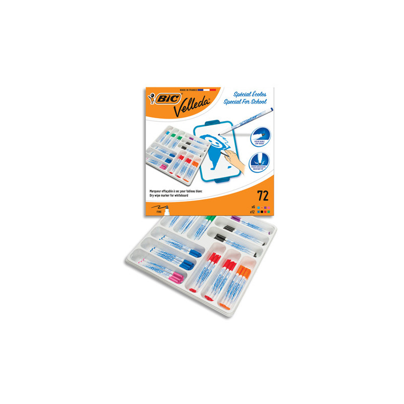 BIC Velleda Feutres 1721 pour Tableau Blanc Effaçables Pointe Fine - Couleurs Assorties, Classpack x72