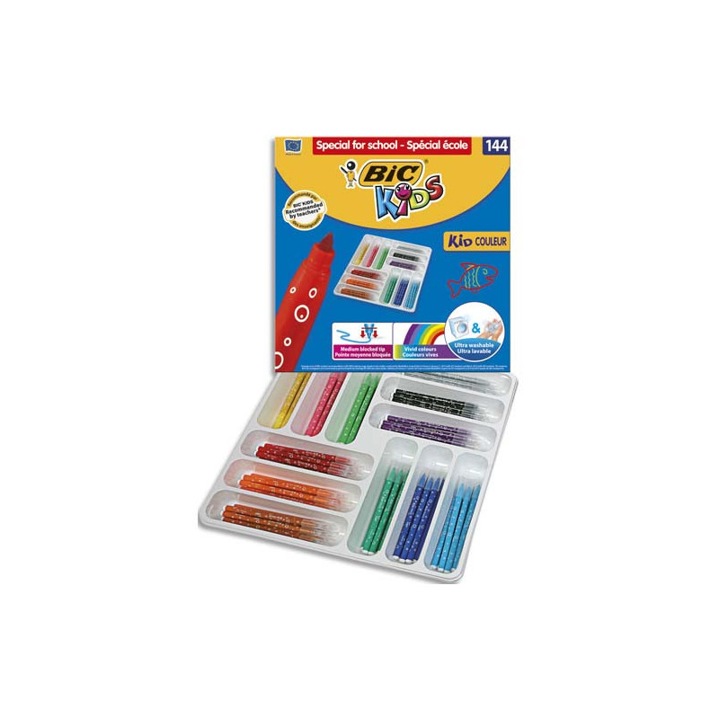 BIC Kids Kid Couleur Feutres de Coloriage à Pointe Moyenne - Couleurs Assorties, Classpack de 144