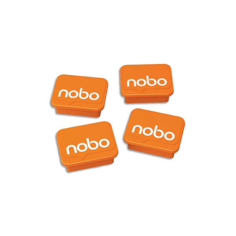 NOBO Paquet de 4 aimants pour tableaux blancs ou en verre magnétiques, 18 x 22 mm, orange, 1905327