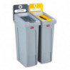 RUBBERMAID Collecteurs Slim Jim, 2 bacs toit Gris Jaune : déchets courants et papier, capacité 2 x 87L