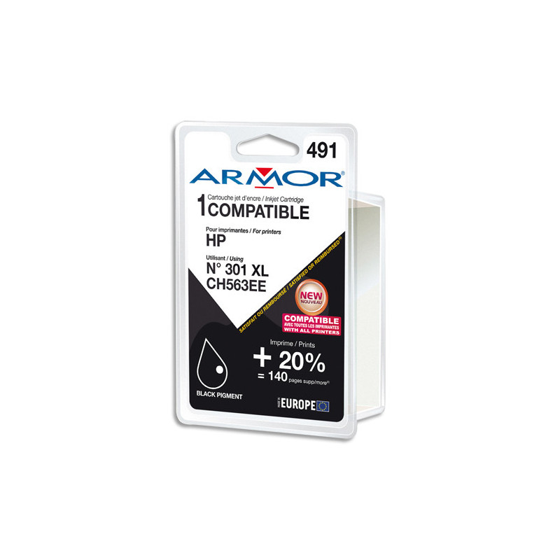 ARMOR Cartouche compatible Jet d'encre Noir HP 301XL B20415R1