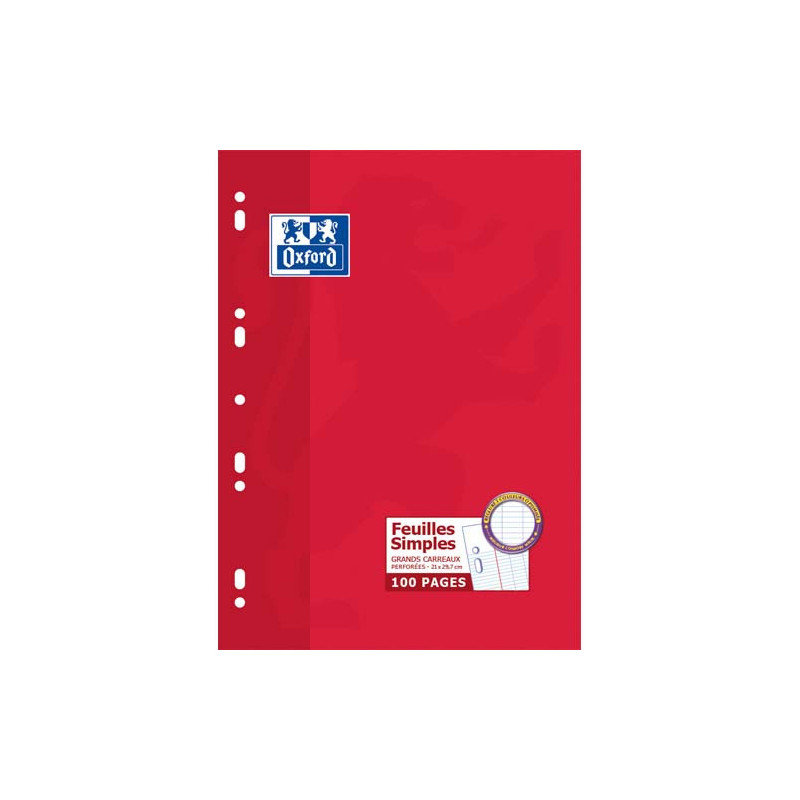 OXFORD Etui 100 copies simples 90g perforées Blanches A4 Seyès