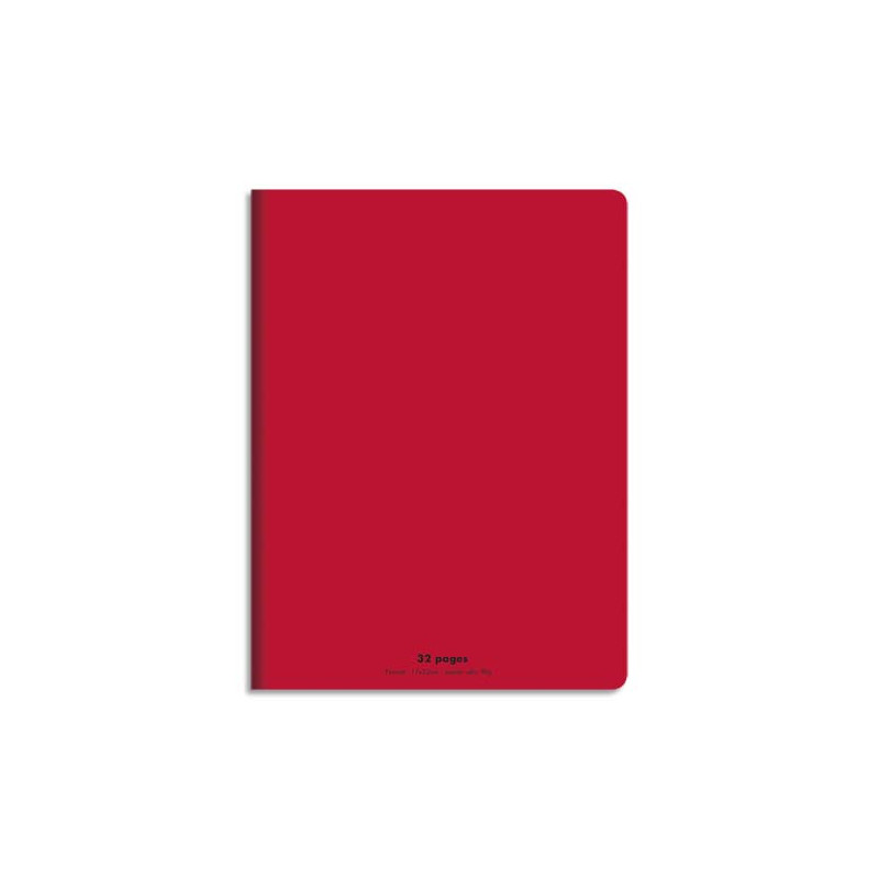 CONQUERANT C9 Cahier piqûre 17x22cm 32 pages 90g grands carreaux Seyès. Couverture polypropylène Rouge