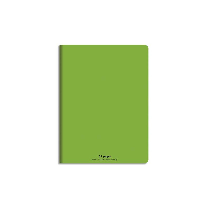 CONQUERANT C9 Cahier piqûre 17x22cm 32 pages 90g grands carreaux Seyès. Couverture polypropylène Vert