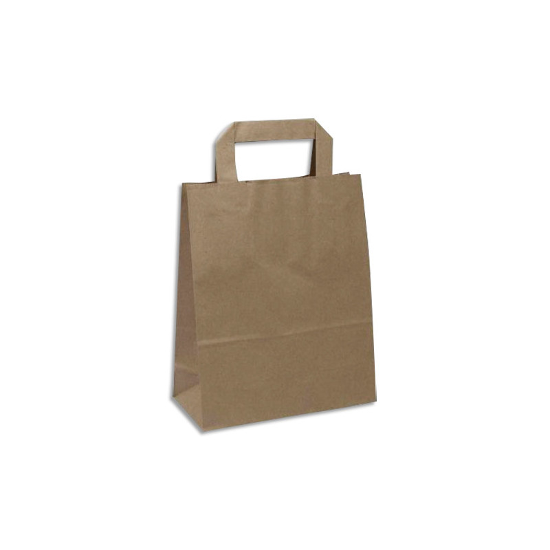 Paquet de 250 Sacs papier Kraft recyclé Brun, 70g, 8 kg, poignées plates - L22 x H28 x P11 cm