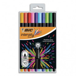 BIC Intensity Stylo Feutre d'écriture Pointe Fine et Corps Noir Verni - Couleurs assorties x10