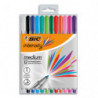 BIC Intensity Stylo Feutre d'écriture Pointe Medium et Corps métallisé - Assortis, Pochette de 12