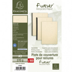 EXACOMPTA Paquet 100 plat couverture FOREVER rigide,grain cuir,270 g, certifié ange Bleu, Ivoire A3 2785C