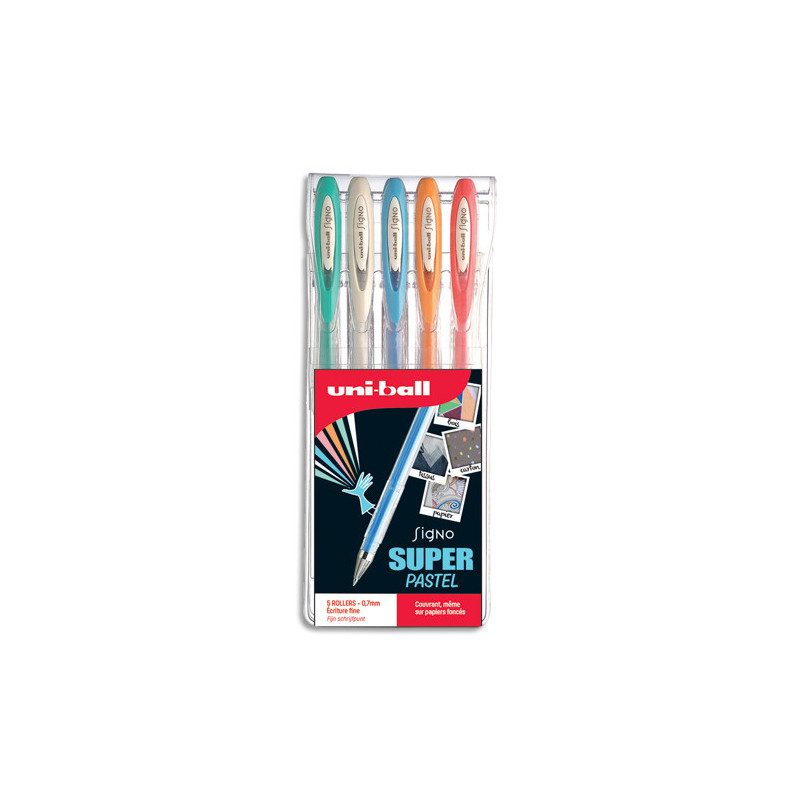 UNI-BALL Pochette de 5 stylos bille à encre gel Top lights, couleurs pastelles assorties UM120AC-5