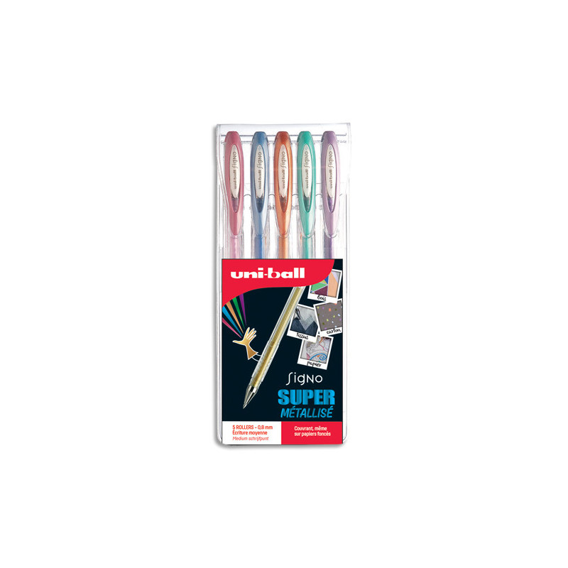 UNI-BALL Pochette de 5 stylos bille à encre gel Platines, couleurs métallisées assorties UM120NM-5