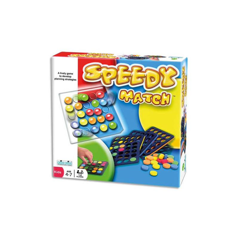 Jeu Speedy Match, pour 5 enfants et plus. Séquences couleurs à reproduire, 5 plaques et fiches idées