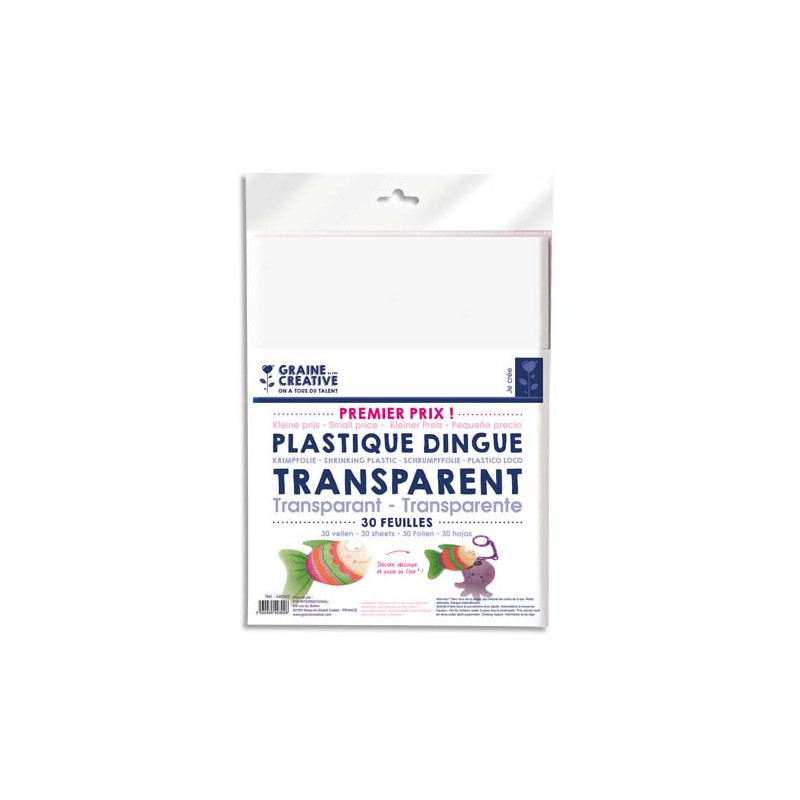 GRAINE CREATIVE Sachet de 30 feuilles de plastique dingue transparent format 26x20cm