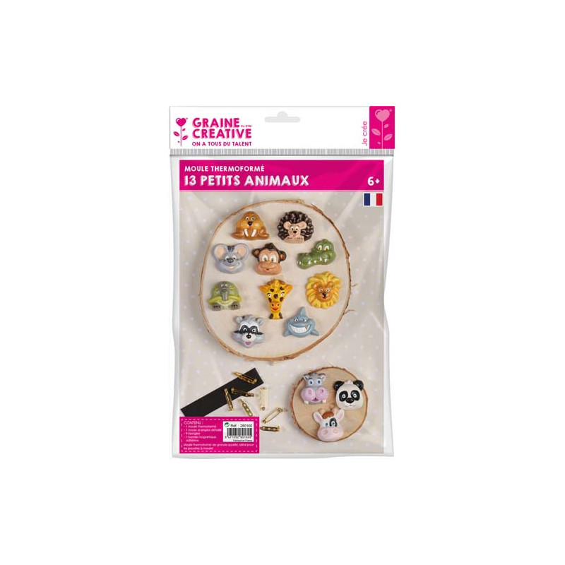 GRAINE CREATIVE Lot de 13 moules animaux avec 9 broches et 1 bande aimantée