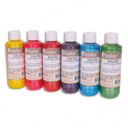 O COLOR Lot de 6 flacons 250ml d'encre à dessiner nacrée, couleurs assorties