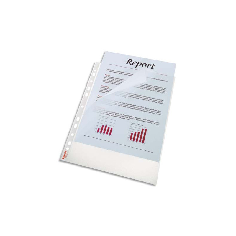 LEITZ Sachet de 100 pochettes perforées A4,en polypropylène grainé 8,5/100è incolore. Ouverture 2 côtés