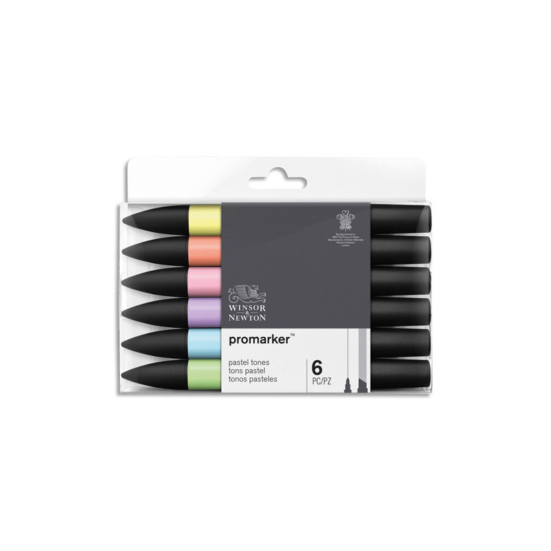 WINSOR & NEWTON Boîte de 6 ProMarker, couleurs tons pastels assortis