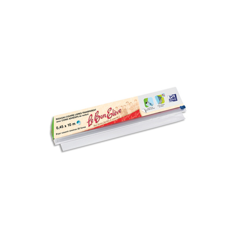 OXFORD Rouleau couvre-livre LE BON ELEVE 0,45x10m, PVC cristal 8/100e+système découpe intégré. Incolore.