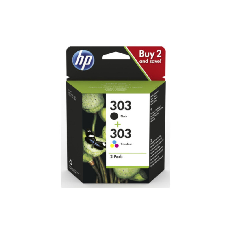 HP 303 Pack de 2 Cartouches d'Encre, Noire et Trois Couleurs, Authentiques (3YM92AE)