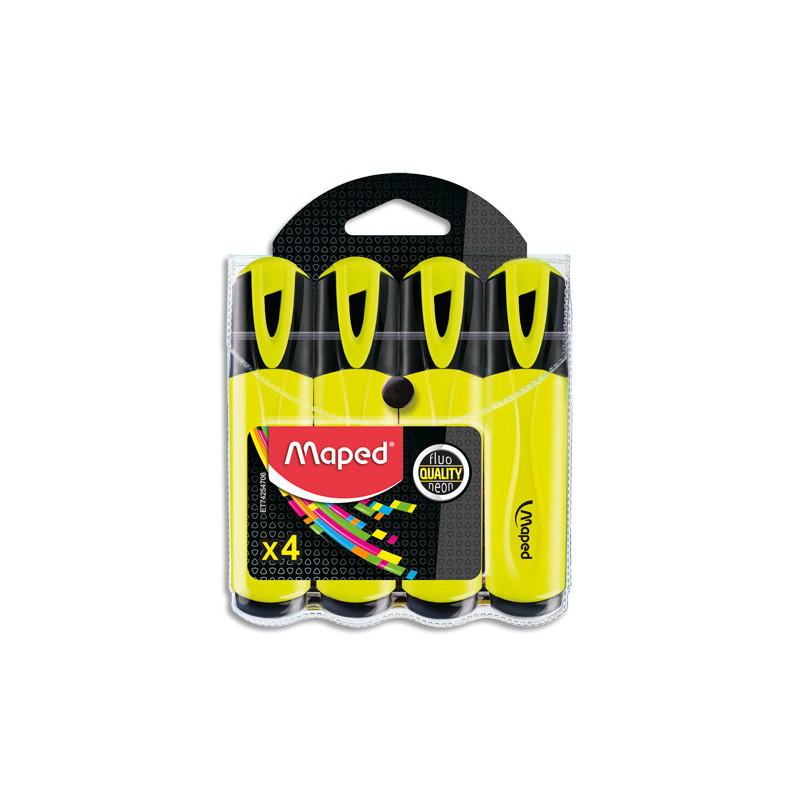 MAPED Pochette de 4 surligneurs FLUO PEPS Classic, coloris unique Jaune