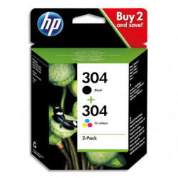 HP 304 Pack de 2 Cartouches d'Encre Noire et Trois Couleurs Authentiques (3JB05AE)