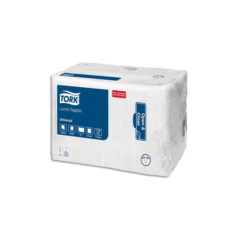 TORK Paquet de 500 Serviettes de table 1 pli Blanches - Format 33 x 33 cm