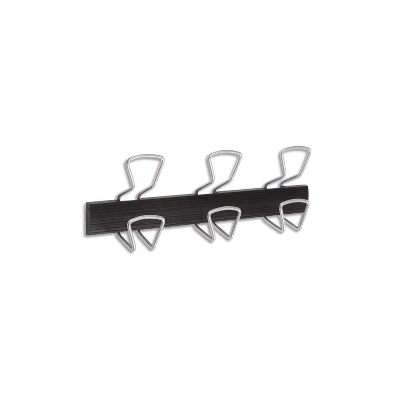 ALBA Bloc de 3 double-patères Noir en métal, poids supporté 30kg. Dim. Patère : L46 x P7,5 x H16,4 cm