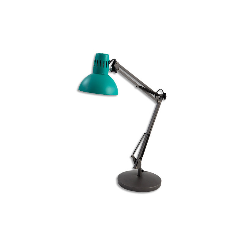 ALBA Lampe LED Archicolor métal Vert menthe, pince étau+ampoule. Tête D16,5cm, bras 42+39 cm, socle D20cm