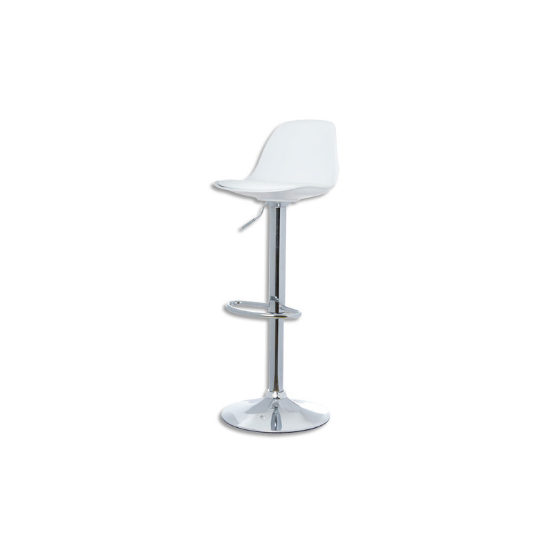 PAPERFLOW Lot de 2 Tabourets Bobba assise Blanche + coussin, piètement acier chromé, L39 x H104 x P42 cm