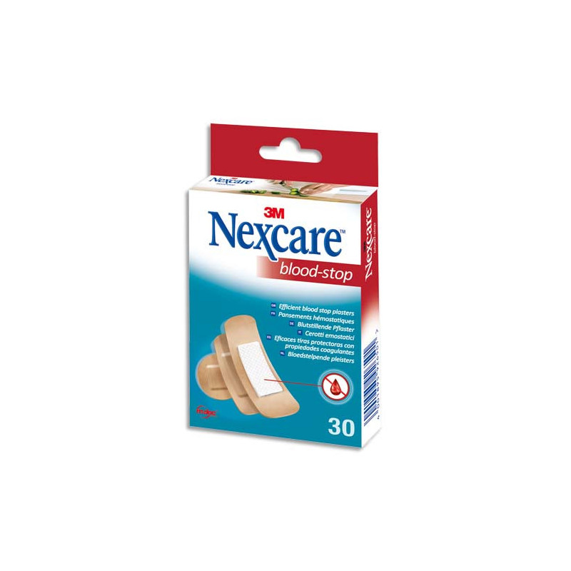 NEXCARE Boîte de 30 Pansements Blood-Stop assortis, micro-aéré, avec compresse hémostatique non-tissée