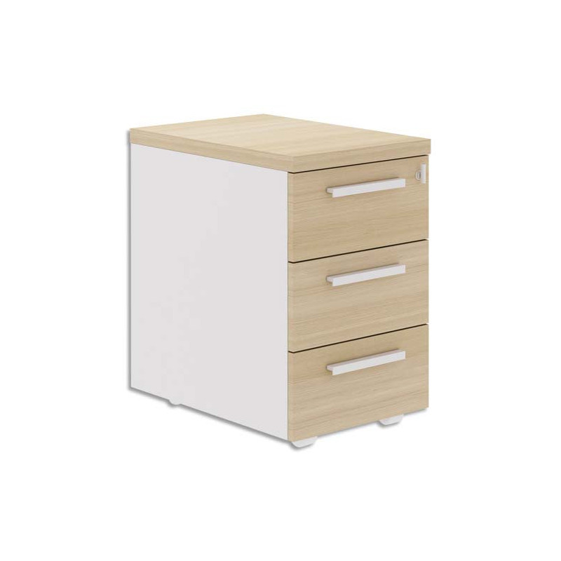 GAUTIER OFFICE Caisson mobile 3 tiroirs Brabant Chêne Blanc - Dimensions : L42 x H65 x P60 cm