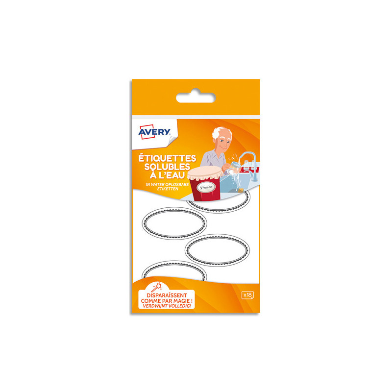 AVERY Sachet de 18 étiquettes solubles ovales blanches 5,5x3cm avec bordure grise