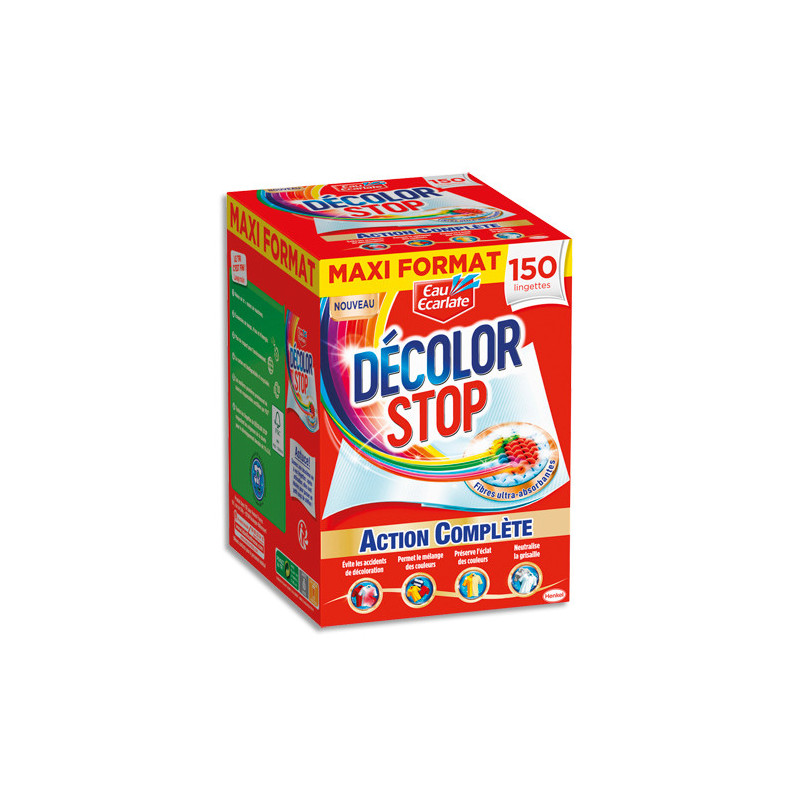 EAU ECARLATE Boîte de 150 Lingettes Décolor Stop action complète, préserve les couleurs des textiles