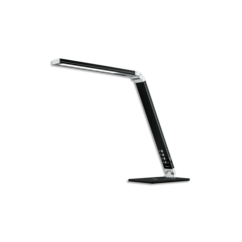 HANSA Lampe LED Magic Plus Noir, variateur. Tête L31 x H1,4 x P4 cm, bras H36,5 cm, socle L12,5 x P18,5cm